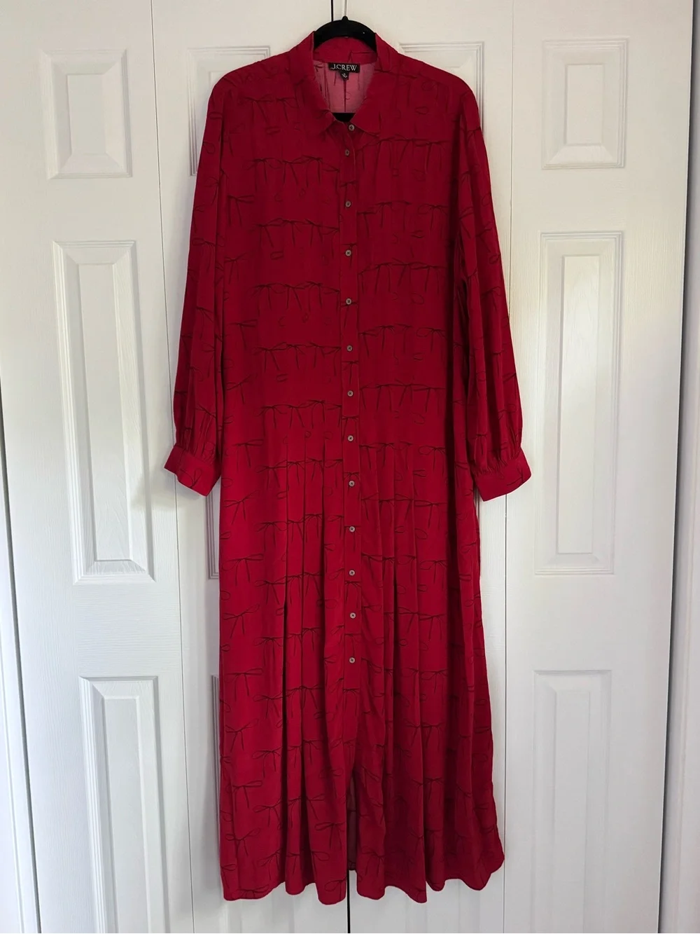J.Crew Red Drapey Pleated Shirt-Dress in Bow Print Size 16
